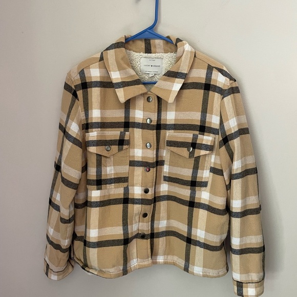 Lucky Brand Beige Plaid Sherpa Shacket Size Large - Picture 1 of 9